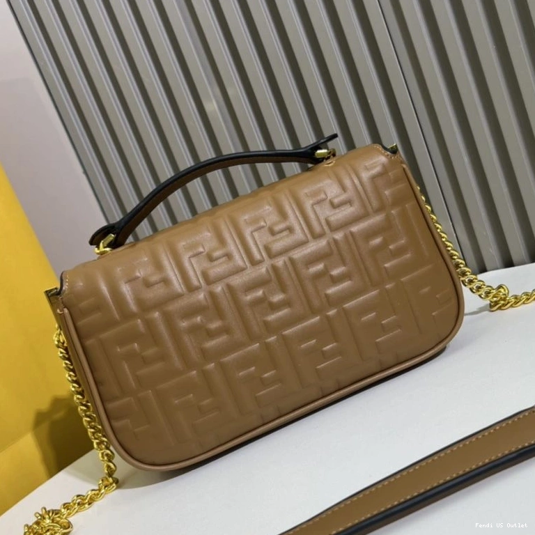 Cheap HOT Chain In Motif FF Leather Bag Brown Baguette Nappa Fendi Midi 0807